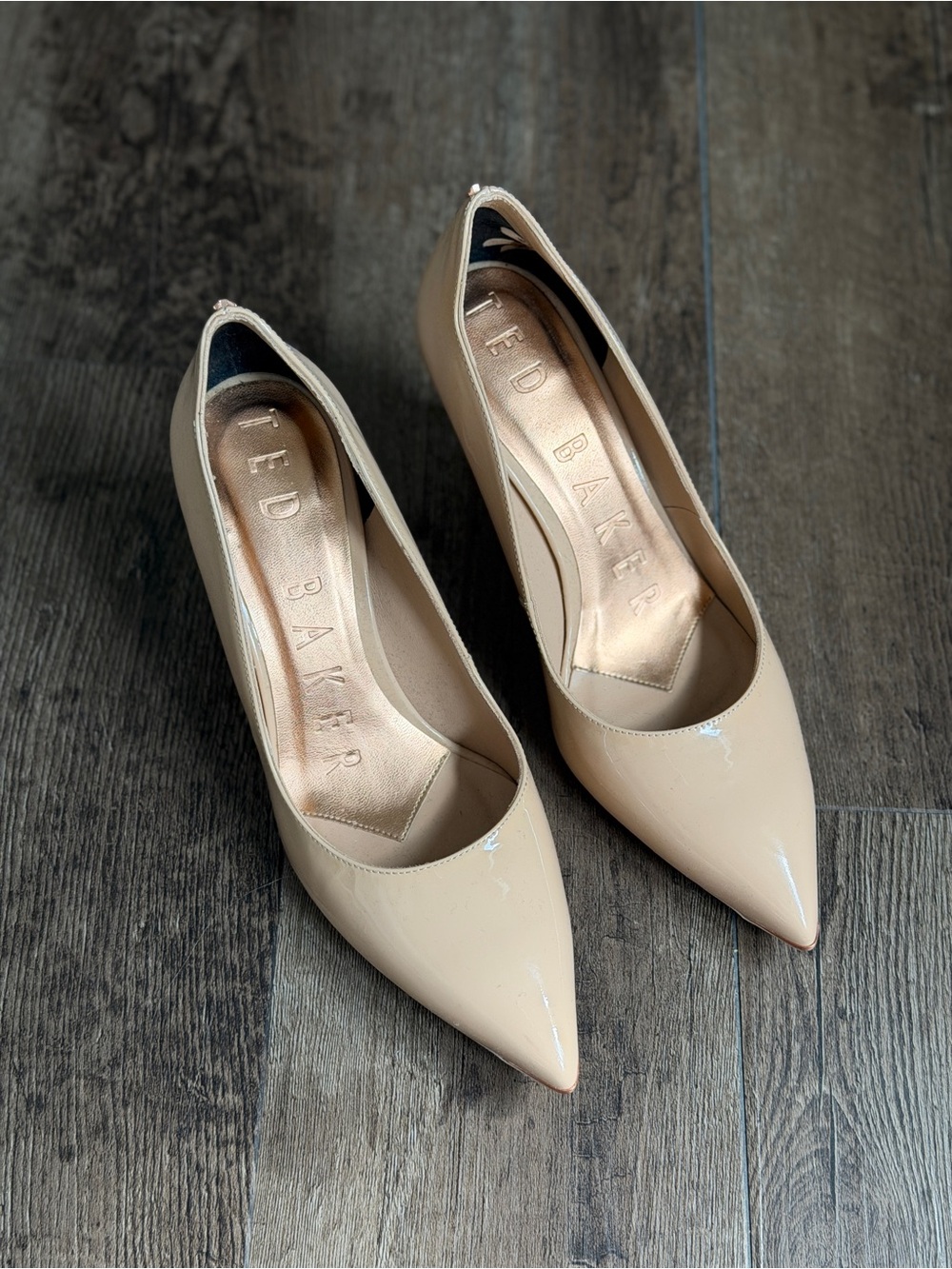 Ted Baker Beige Patent Pointed-Toe Pumps